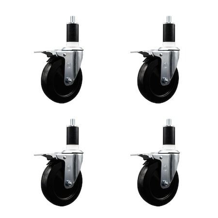Service Caster 5'' Hard Rubber Swivel 1-3/8'' Expanding Stem Caster Set Total Lock Brake, 4PK SCC-EXTTL20S514-HRS-138-4